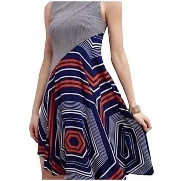 Maeve Dresses & Skirts - Anthropologie Maeve Navy Red White Cameron Swing Dress Size XS Asymmetrical